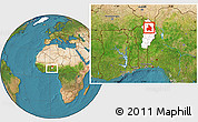 Satellite Location Map of Kandi, highlighted parent region, within the entire country