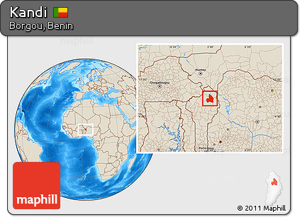 Shaded Relief Location Map of Kandi