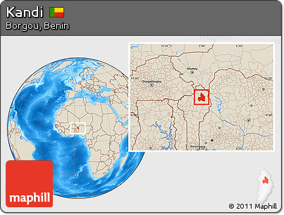 Shaded Relief Location Map of Kandi