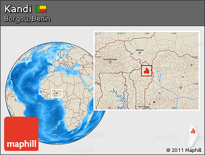 Shaded Relief Location Map of Kandi