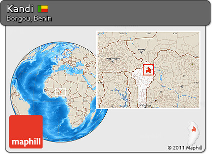 Shaded Relief Location Map of Kandi, highlighted country