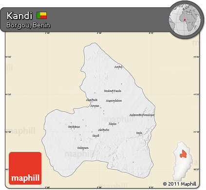 Classic Style Map of Kandi, single color outside