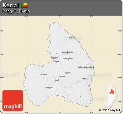 Classic Style Map of Kandi, single color outside