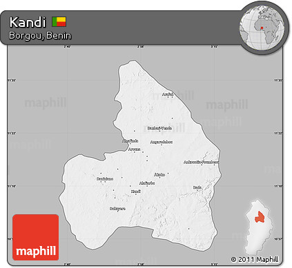 Gray Map of Kandi, single color outside