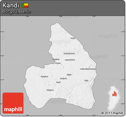 Gray Map of Kandi, single color outside