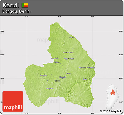 Physical Map of Kandi, cropped outside