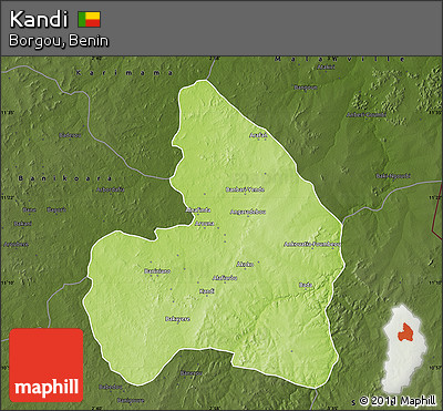 Physical Map of Kandi, darken