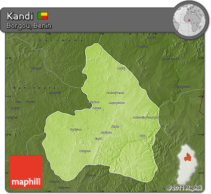 Physical Map of Kandi, darken