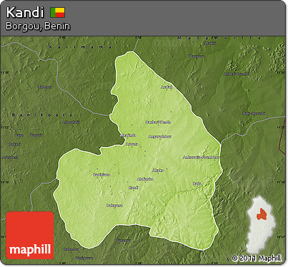 Physical Map of Kandi, darken