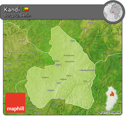 Physical Map of Kandi, satellite outside