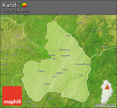 Physical Map of Kandi, satellite outside