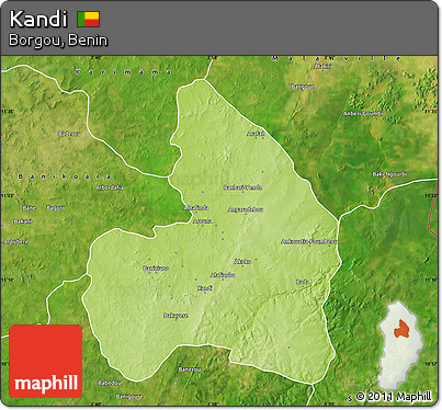 Physical Map of Kandi, satellite outside