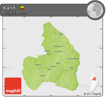 Physical Map of Kandi, single color outside
