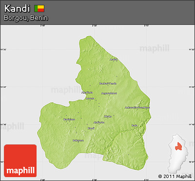Physical Map of Kandi, single color outside