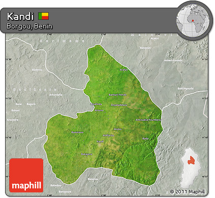 Satellite Map of Kandi, lighten, semi-desaturated