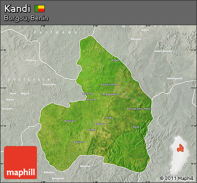 Satellite Map of Kandi, lighten, semi-desaturated