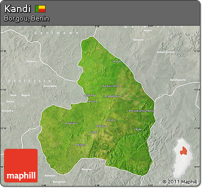 Satellite Map of Kandi, lighten, semi-desaturated