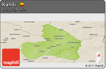 Physical Panoramic Map of Kandi, shaded relief outside