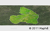 Satellite Panoramic Map of Kandi, darken, semi-desaturated