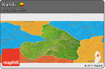 Satellite Panoramic Map of Kandi, political outside
