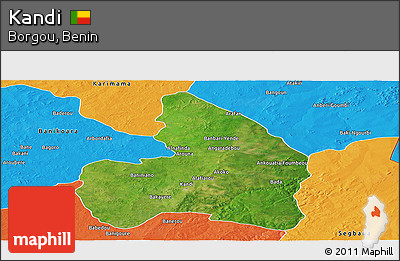 Satellite Panoramic Map of Kandi, political outside