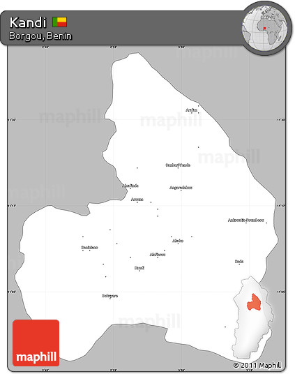 Gray Simple Map of Kandi, single color outside