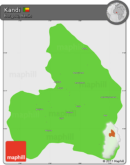 Political Simple Map of Kandi, single color outside
