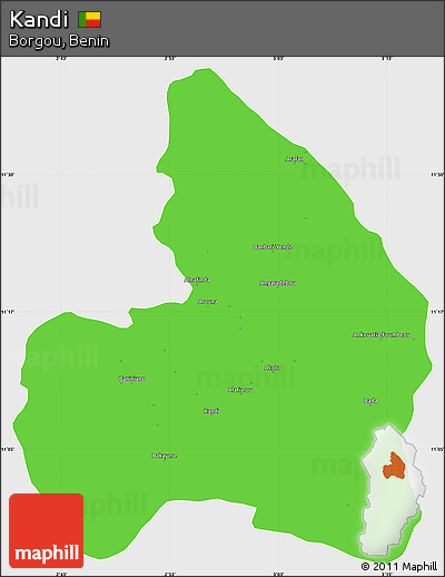Political Simple Map of Kandi, single color outside