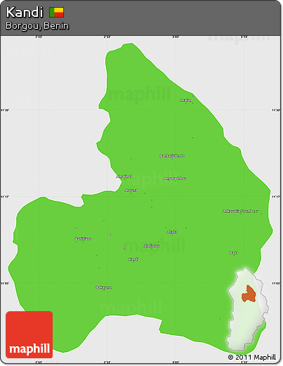 Political Simple Map of Kandi, single color outside