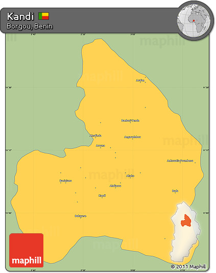 Savanna Style Simple Map of Kandi, single color outside