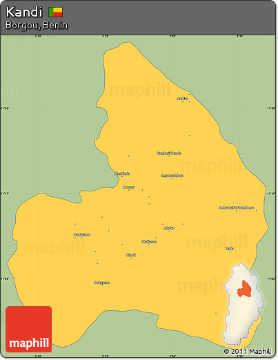 Savanna Style Simple Map of Kandi, single color outside