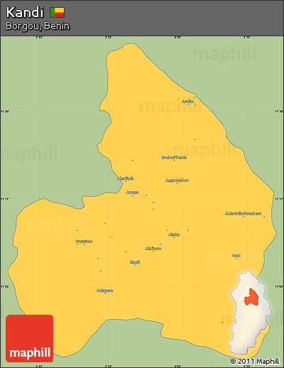 Savanna Style Simple Map of Kandi, single color outside