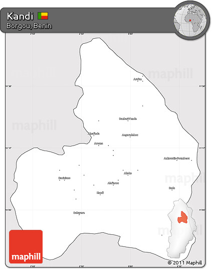 Silver Style Simple Map of Kandi, cropped outside