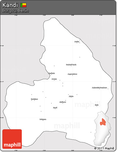Silver Style Simple Map of Kandi, cropped outside