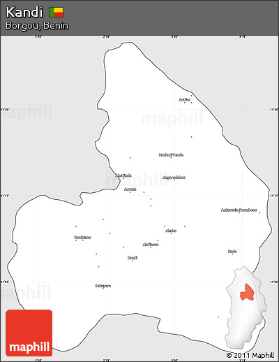 Silver Style Simple Map of Kandi, cropped outside