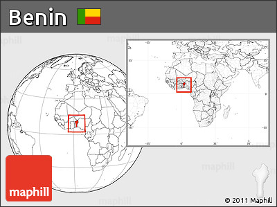 Blank Location Map of Benin, within the entire continent