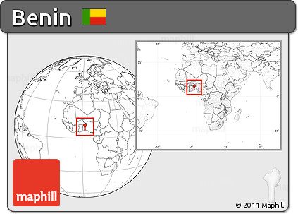 Blank Location Map of Benin, within the entire continent