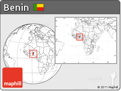 Blank Location Map of Benin, within the entire continent