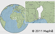 Blank Location Map of Benin, savanna style outside, hill shading outside