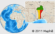 Flag Location Map of Benin, shaded relief outside