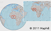Gray Location Map of Benin, within the entire continent, hill shading