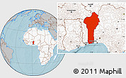 Gray Location Map of Benin, highlighted continent, hill shading