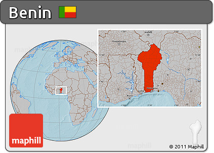 Gray Location Map of Benin, hill shading