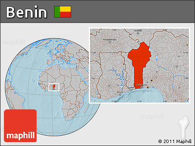Gray Location Map of Benin, hill shading