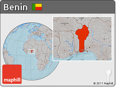 Gray Location Map of Benin, hill shading