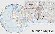 Gray Location Map of Benin, lighten, hill shading