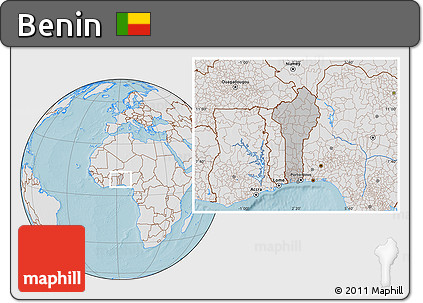 Gray Location Map of Benin, lighten, land only, hill shading