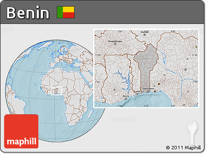 Gray Location Map of Benin, lighten, land only, hill shading