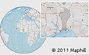 Gray Location Map of Benin, lighten, land only, hill shading