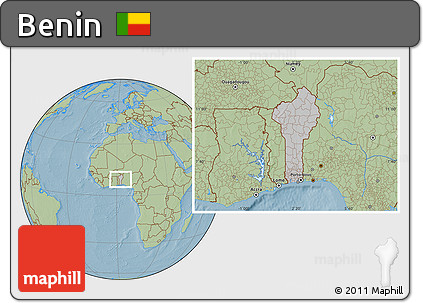 Gray Location Map of Benin, savanna style outside, hill shading